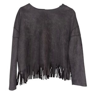 Lovfee Gray Fringe Long Sleeve Top — Size Medium